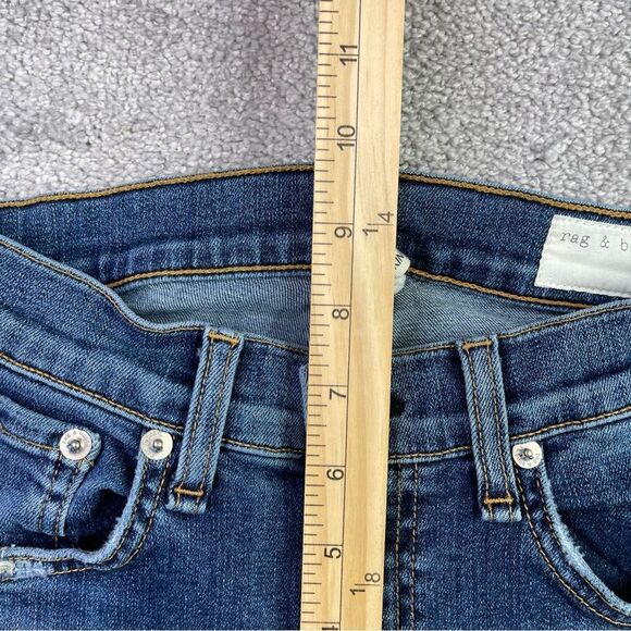 Rag & Bone Jeans Women's 26 Blue Skinny Low Rise Dark Denim Stretch Distressed - Picture 9 of 12